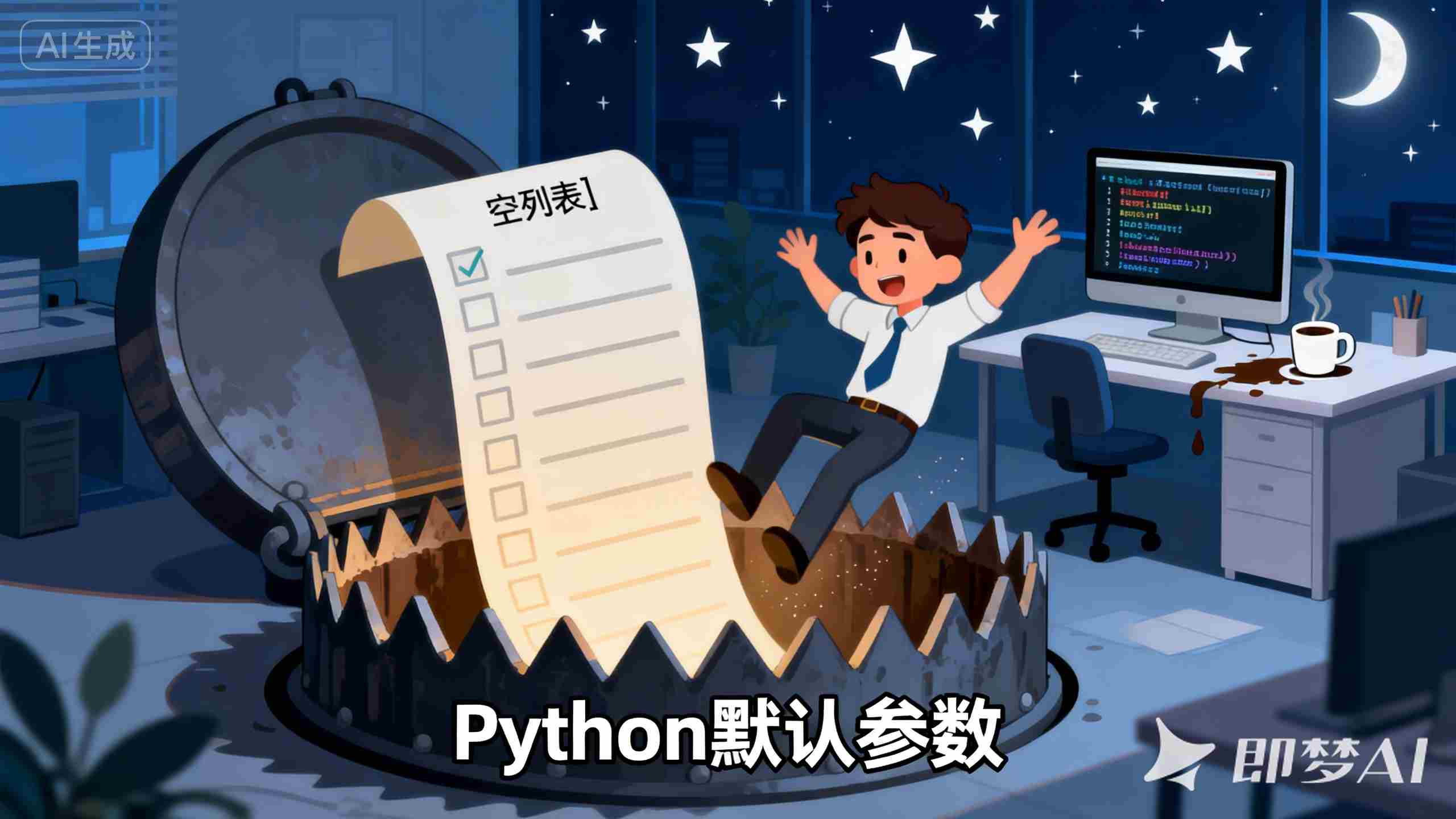 深夜踩坑记录！详解Python中函数默认参数为可变对象（如列表、字典）时出现的诡异共享问题，分析其原理并提供标准解决方案（使用None）。帮你彻底避免日志错乱等线上bug，写出更健壮的代码。